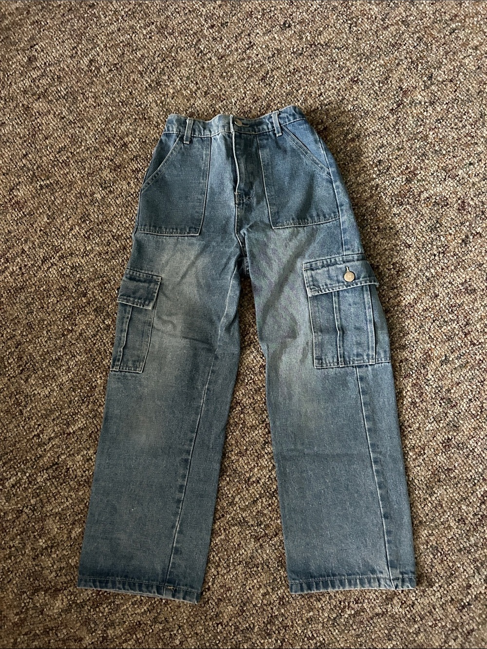 Kids Cargo Denim Jeans in Washed Blue